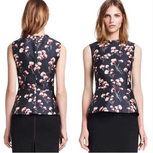 Tory Burch Tops - Tory Burch Kelly Floral Peplum Sleeveless Top Blouse Petrol Gray Field Flowers 4